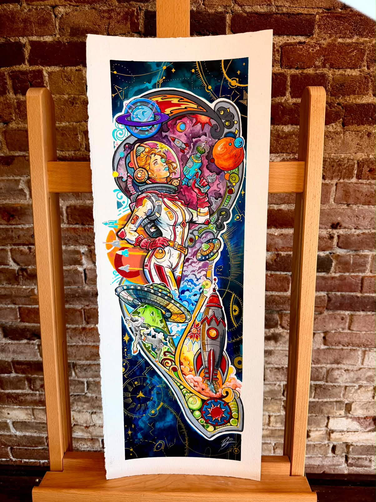 "Space Girl" original painting by Ben Lawrence.